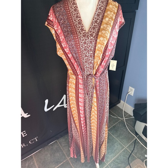 Cactus + Pearl Dresses & Skirts - Cactus + Pearl Womens XXL Boho Floral Stripe V-Neck Drawstring Maxi Dress NWT